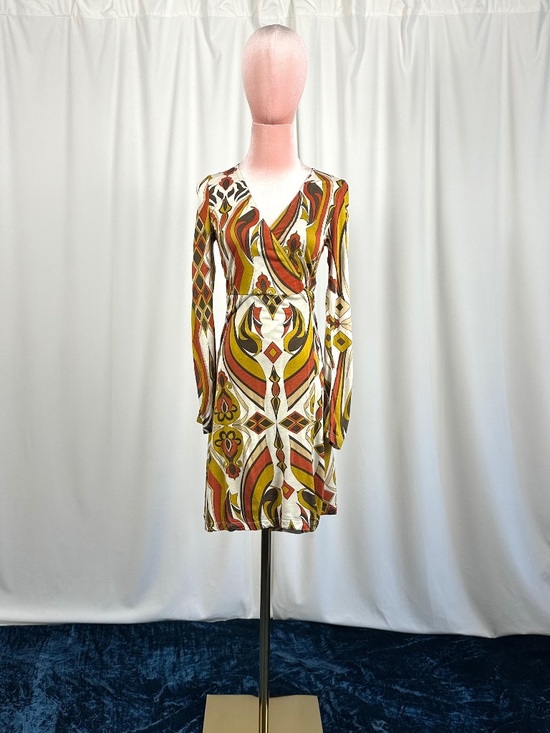 Vintage Dresses & Skirts - Vintage Crystal Candy USA Retro Geometric Wrap Dress XS